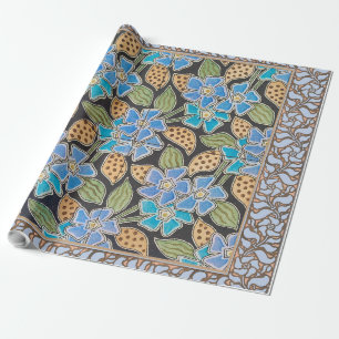 Ornate Blue Periwinkle Floral Classic Art Nouveau Wrapping Paper