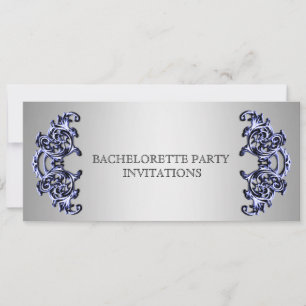 Ornate blue silver swirl Bachelorette party Invitation