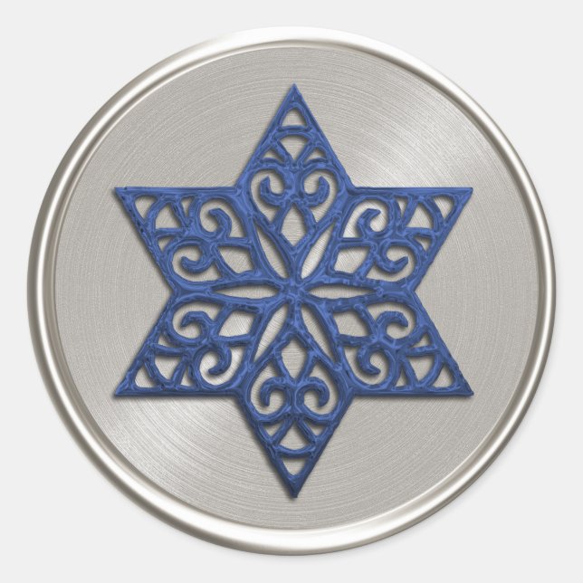 Ornate Blue Star of David Envelope Seal (Front)