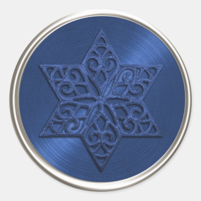 Ornate Blue Star of David Envelope Seal (Front)