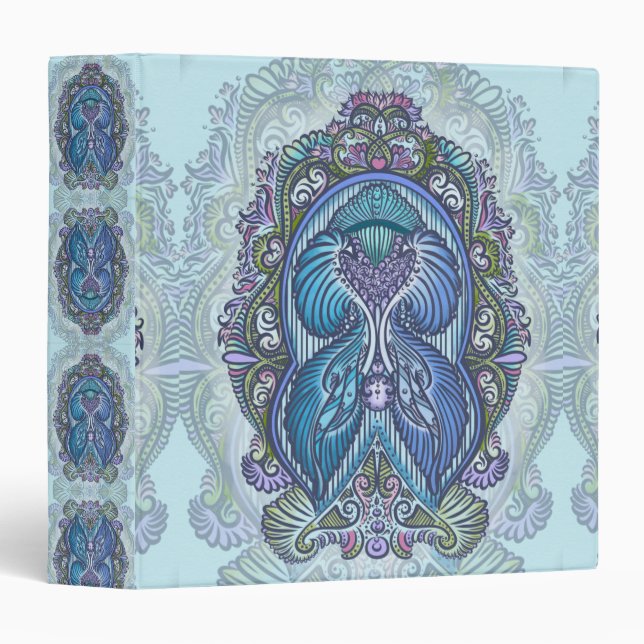 Ornate Blue & Teal Mandala Design 3 Ring Binder (Front/Spine)