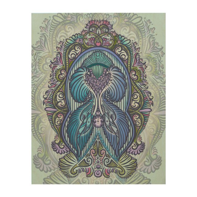 Ornate Blue & Teal Mandala Design Wood Wall Decor (Front)