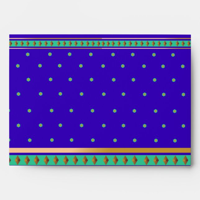 Ornate Bollywood India Blue Green Gold Wedding Envelope (Front)