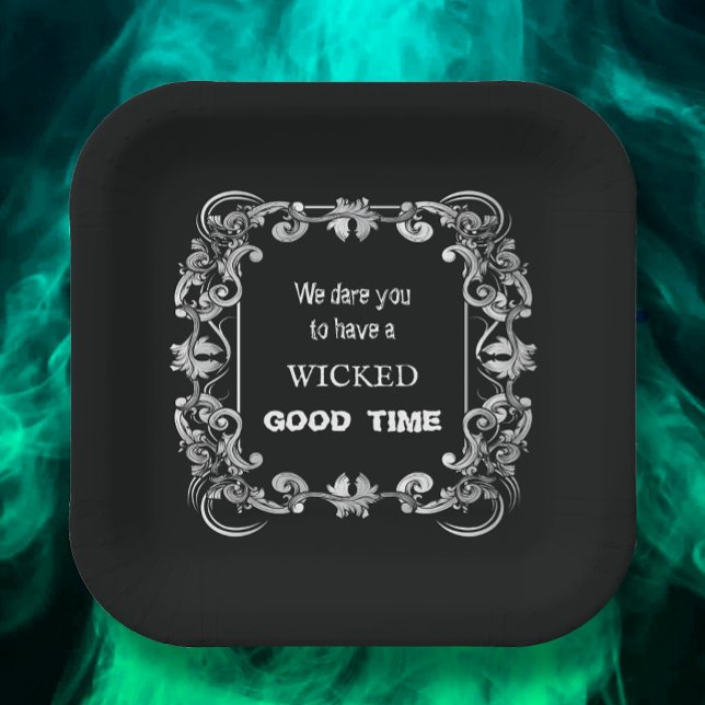 Ornate Border Black Halloween Paper Plates (Creator Uploaded)