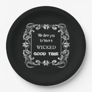 Ornate Border Black Halloween Paper Plates