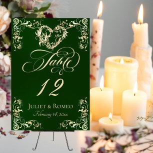 Ornate Border & Heart - Emerald Table Number