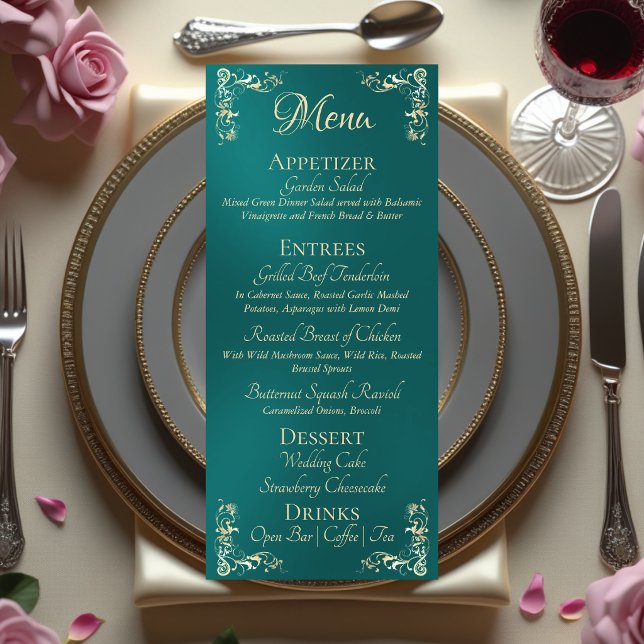 Ornate Border & Heart Monogram - Teal Menu (Creator Uploaded)