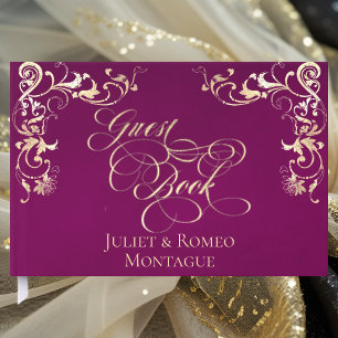 Ornate Border & Heart - Plum Guest Book