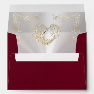 Ornate Borders & Heart Envelope - Burgundy