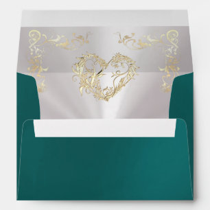 Ornate Borders & Heart Envelope - Teal