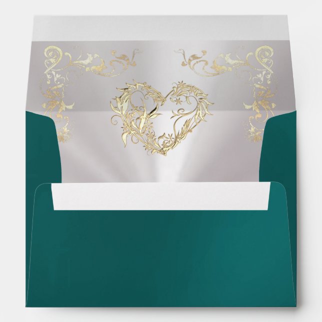 Ornate Borders & Heart Envelope - Teal (Back (Bottom))