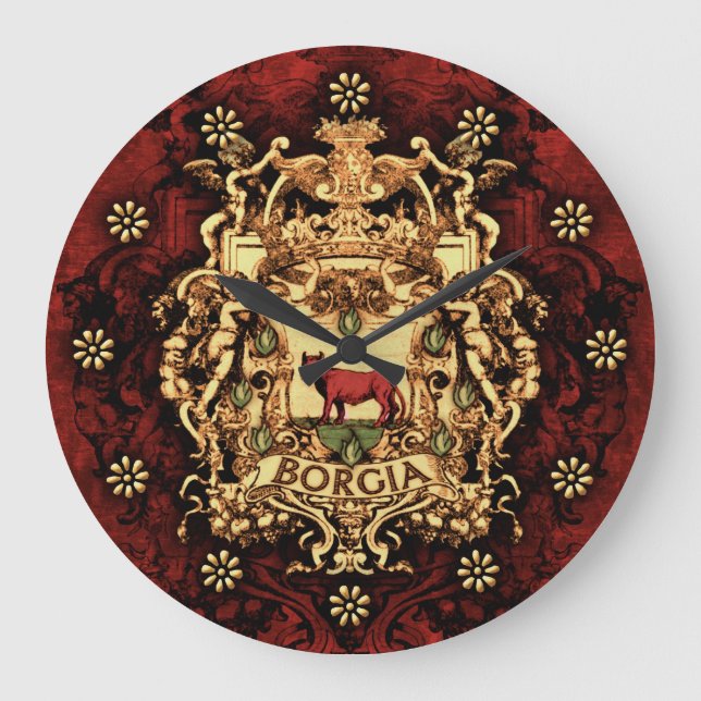 Ornate Borgia Coat Of Arms Large Clock (Front)
