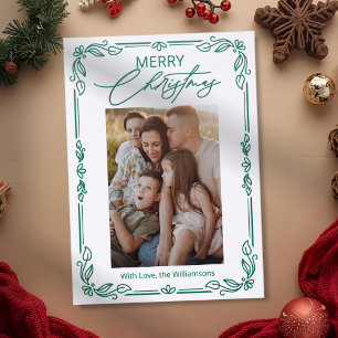 Ornate Botanical Frame Calligraphy Christmas Letterpress Photo Cards