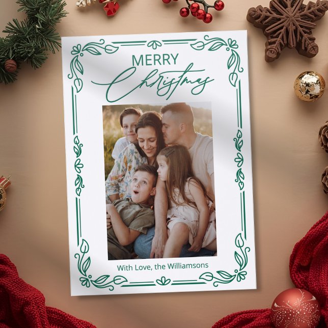 Ornate Botanical Frame Calligraphy Christmas Letterpress Photo Cards (Creator Uploaded)