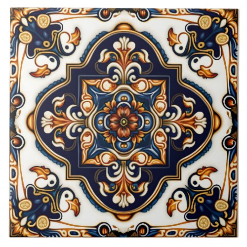 Ornate Botanical Spanish Mediterranean Pattern Ceramic Tile