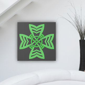 Ornate bright Green Irish Celtic Know on black Gallery Wrap