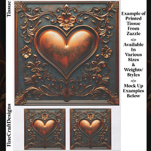 Ornate Bronze Heart Panel/Tile EJ6 Decoupage Tissue Paper