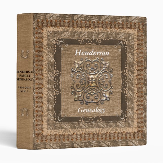 Ornate Brown Antique Genealogy 3 Ring Binder (Front/Spine)