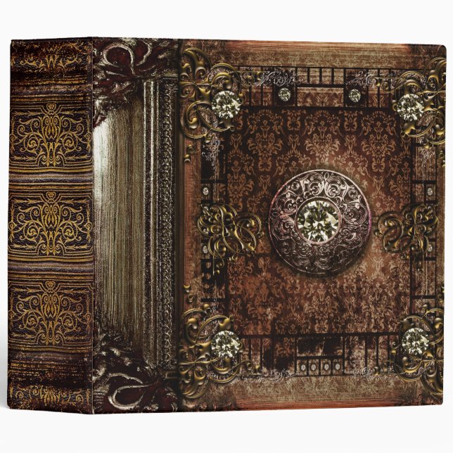 Ornate Brown Faux Leather Medieval Ancient Tome 3 Ring Binder (Front/Spine)