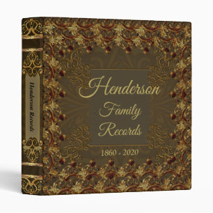 Ornate Brown Gold Genealogy 3 Ring Binder