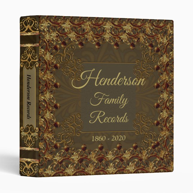 Ornate Brown Gold  Genealogy  3 Ring Binder (Front/Spine)