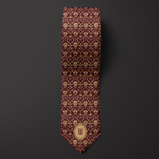 Ornate Burgundy and Gold Monogram  Neck Tie (Creator Uploaded)