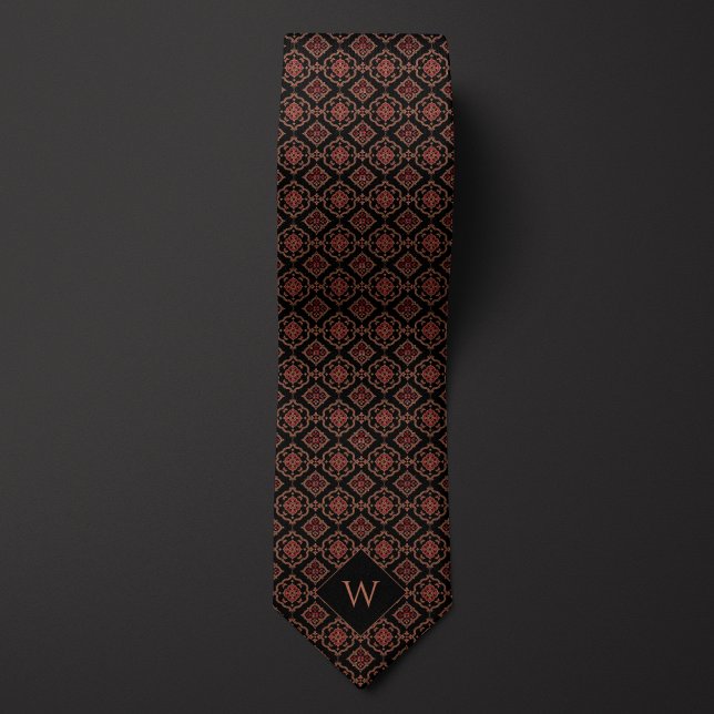 Ornate Burgundy & Black Monogram Neck Tie (Creator Uploaded)