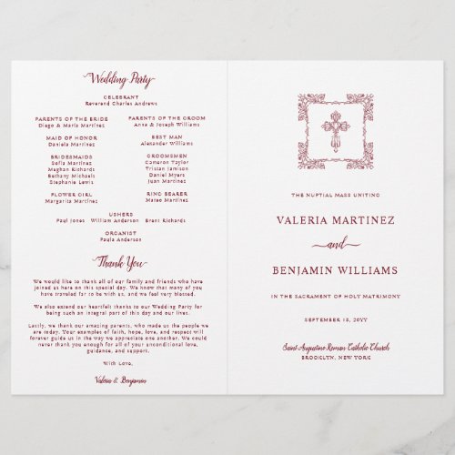 Ornate Burgundy Catholic Wedding Mass Program