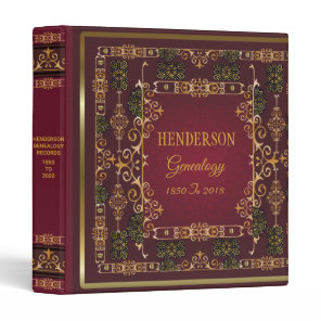 Ornate Burgundy Genealogy Family Tree Binder