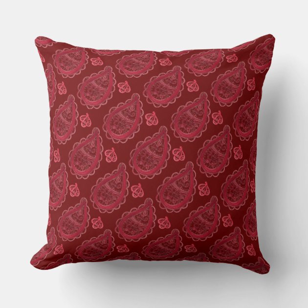 Ornate Burgundy Paisley Pattern Throw Pillow Zazzle