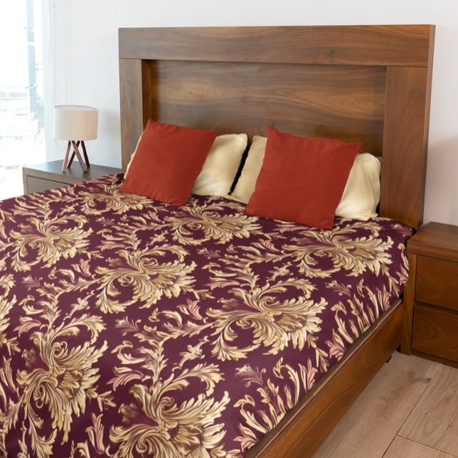 Ornate Burgundy Red Gold Two Sided Damask Duvet Cover (Creator Uploaded)