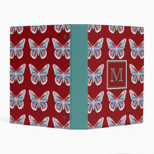Ornate Butterflies Burgundy Pattern Monogram Mini Binder