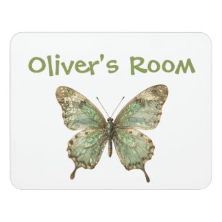Ornate Butterfly with Leaf Pattern Wings Door Sign
