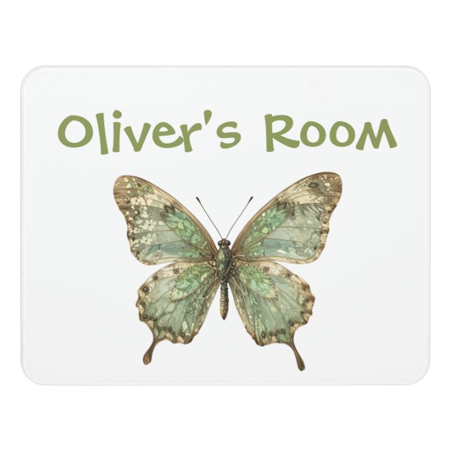 Ornate Butterfly with Leaf Pattern Wings Door Sign (Contemporary Front)