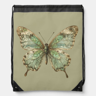 Ornate Butterfly with Leaf Pattern Wings Drawstring Bag