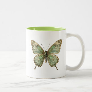 Ornate Butterfly with Leaf Pattern Wings Two-Tone Coffee Mug