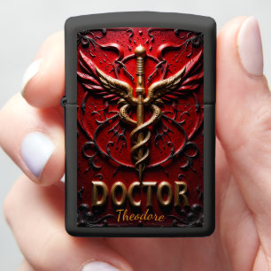 Ornate Caduceus Doctor Physician Gift Red Zippo Lighter
