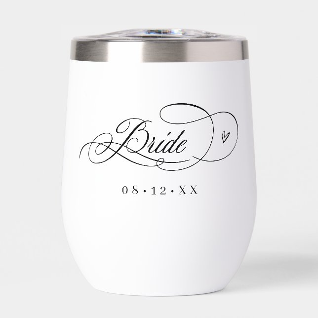 Ornate Calligraphy Hearts Bride Black ID1025 Thermal Wine Tumbler (Front)
