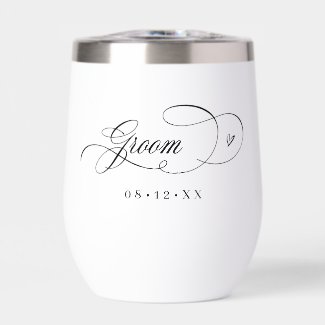 Ornate Calligraphy Hearts Groom Black ID1025