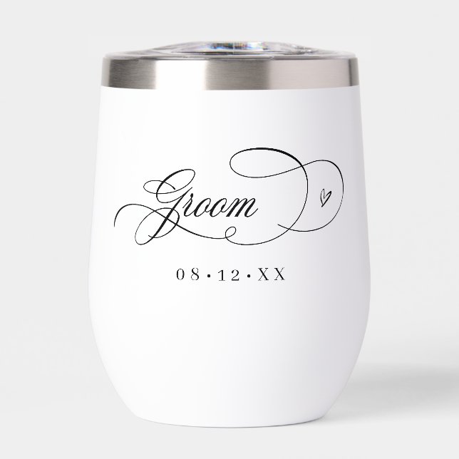 Ornate Calligraphy Hearts Groom Black ID1025 Thermal Wine Tumbler (Front)