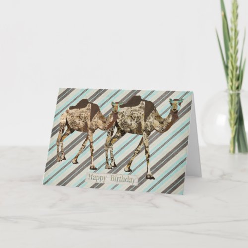 Ornate Camels Stripes Birthday  Card