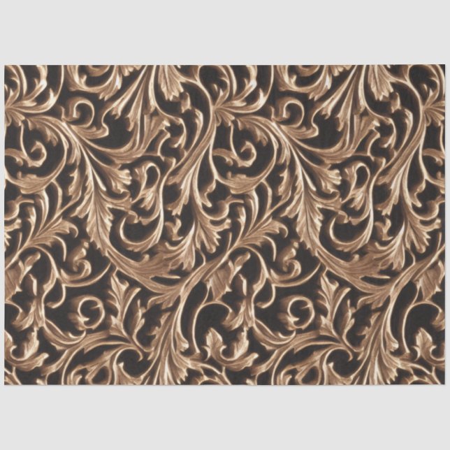 Ornate Carved Metal Baroque Floral Damask Tissue Paper (Front)