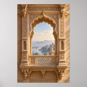 Ornate Carved Palace Arch with Lake View Wall Art