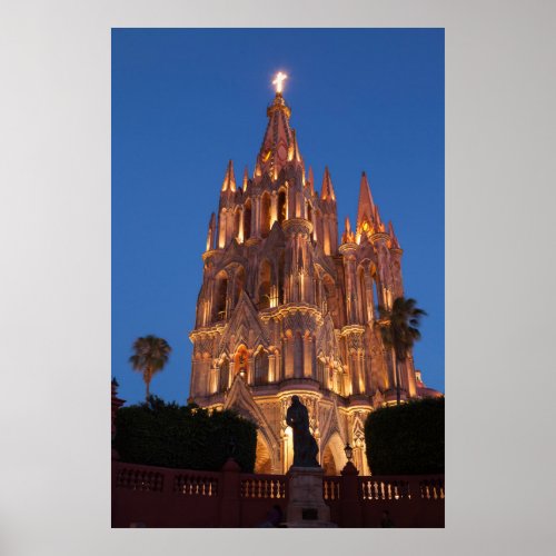 Ornate Cathedral Lit At Night Poster