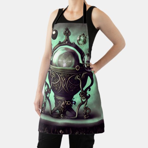 Ornate Cauldron with Green Crystal Ball and Orbs Apron