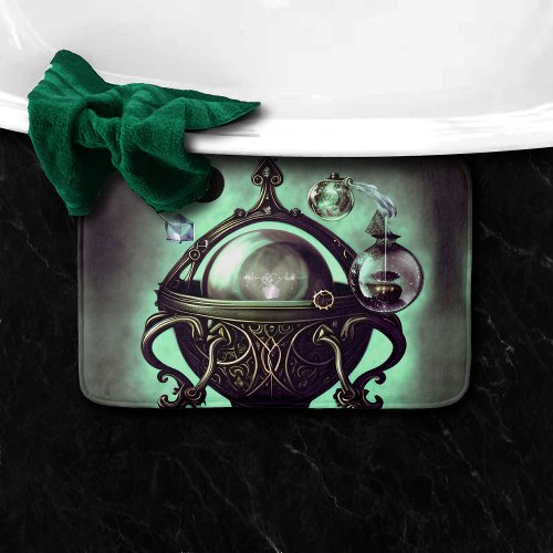 Ornate Cauldron with Green Crystal Ball and Orbs Bath Mat