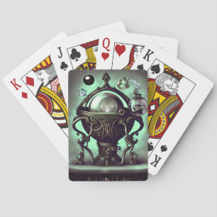 Ornate Cauldron with Green Crystal Ball and Orbs Poker Cards