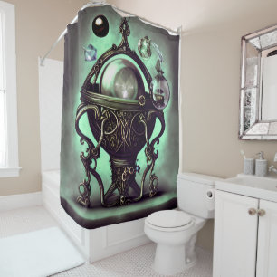 Ornate Cauldron with Green Crystal Ball and Orbs Shower Curtain