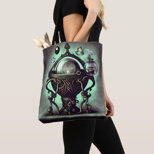 Ornate Cauldron with Green Crystal Ball and Orbs Tote Bag