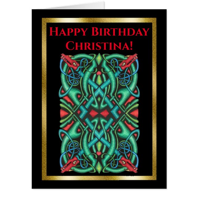 Ornate Celtic Knot Design Dragons Gold Frame Card (Front)